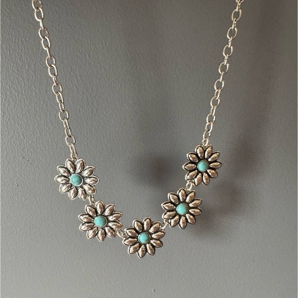Lucky Brand Silver Necklace with Blue Floral Accents - Picture 6 of 6